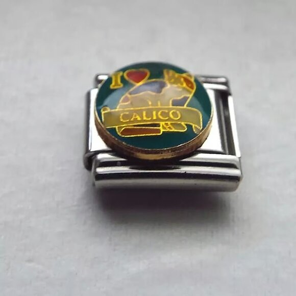 I heart Calico cat enamel 9mm stainless steel Italian charm bracelet link new - Picture 1 of 2